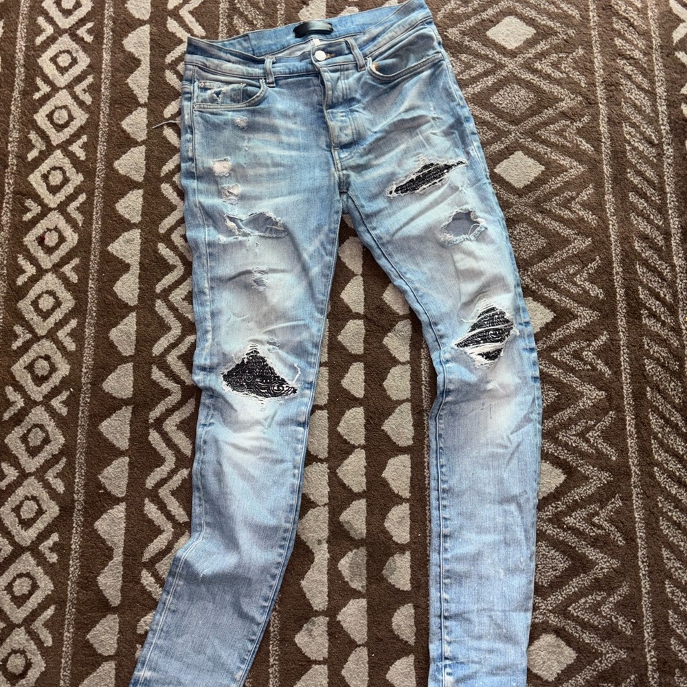 AMIRI Light Blue Distressed Slim Jeans